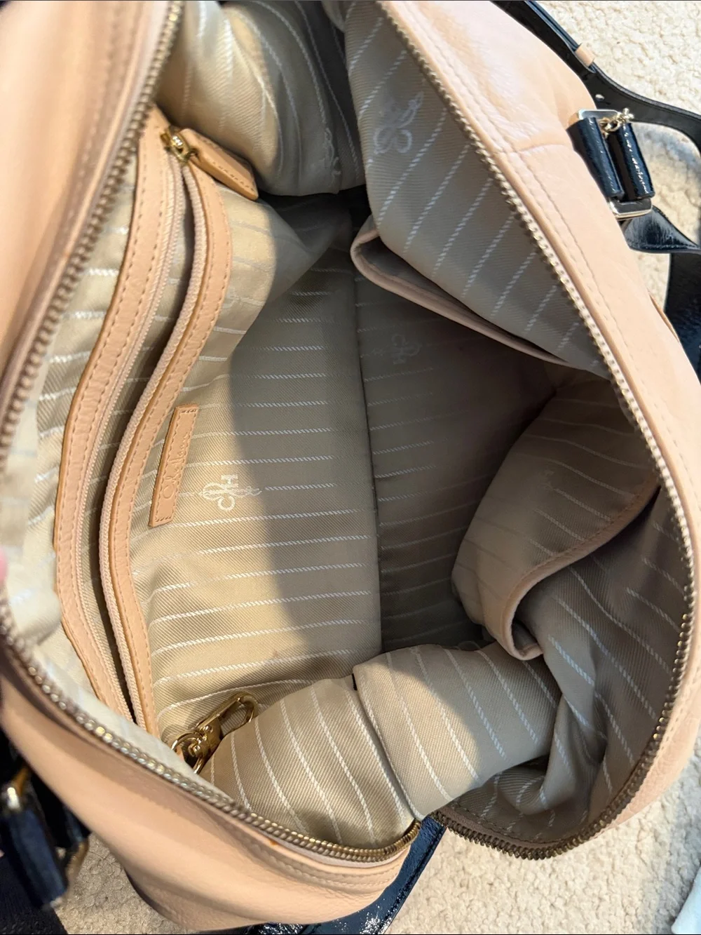 Cole Haan Blush Satchel with Black Patent Straps